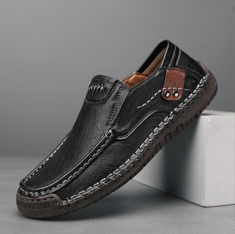Sapatos de couro artesanal masculino, mocassins confortáveis casuais, deslizamento em apartamentos, sapatos de caminhada mocassins, venda quente