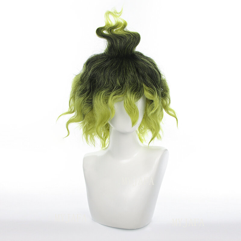 Парик для косплея шабаны Gyutaro, черные зеленые вьющиеся волосы, аниме Высший сорт, 6 париков + шапочка для парика