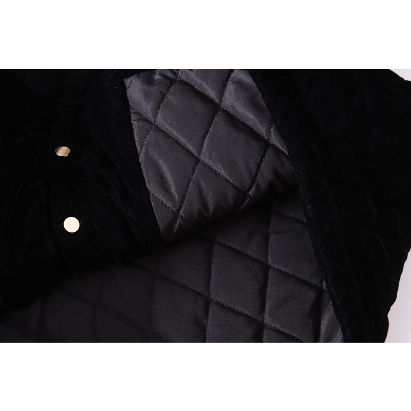 女性のための黒いベルベットのキルティングコート,カジュアルなルーズな空気,フランスのファッション,高品質,oネック,暖かい,秋冬