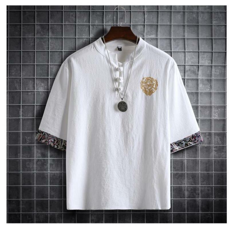 Blusa de manga curta tradicional chinesa para homens, camisa de Kung Fu vintage, roupas masculinas de verão, plus size, M para 5XL