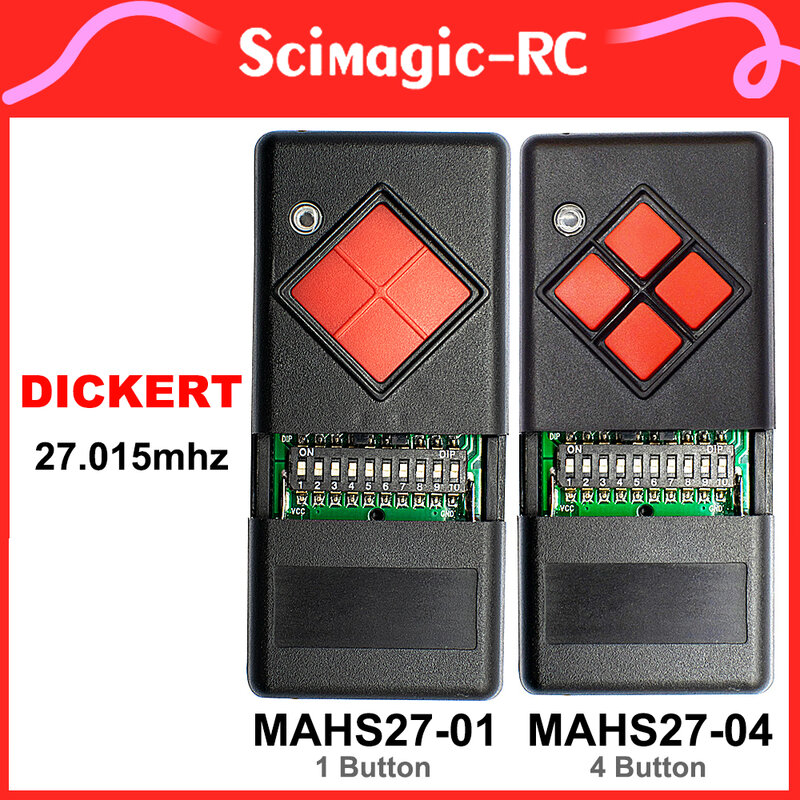 2 Styles.DICKERT MAHS27-01 MAHS27-04 27.015 MHz Garage Remote Control for DICKERT 27MHz Red Button Hand-held Transmitter