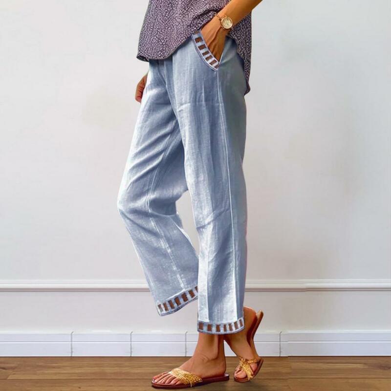 Pantalon Décontracté à Taille Réglable pour Femme, Streetwear, artificiel astique, Jambes Larges, Coutures Ajourées