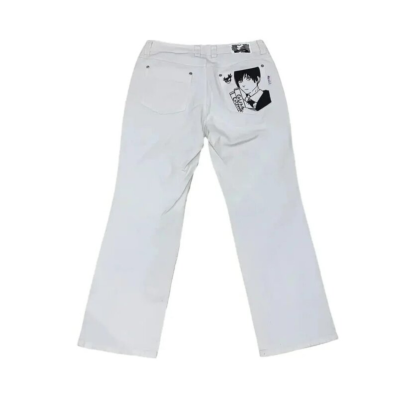 Jeans de cintura alta para homens e mulheres, Harajuku, estilo japonês de anime, streetwear, Y2K, gráfico, novo