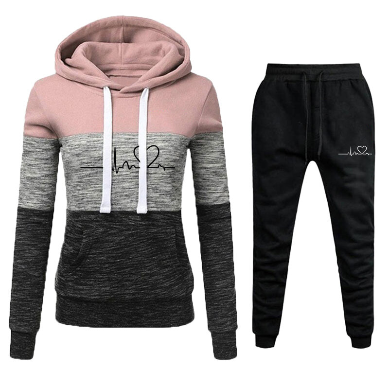 2023 New Women's Jogging Set Tri Color Pullover Hooded Sweatshirt and Sweatpants Women's Casual Sports Hooded Set