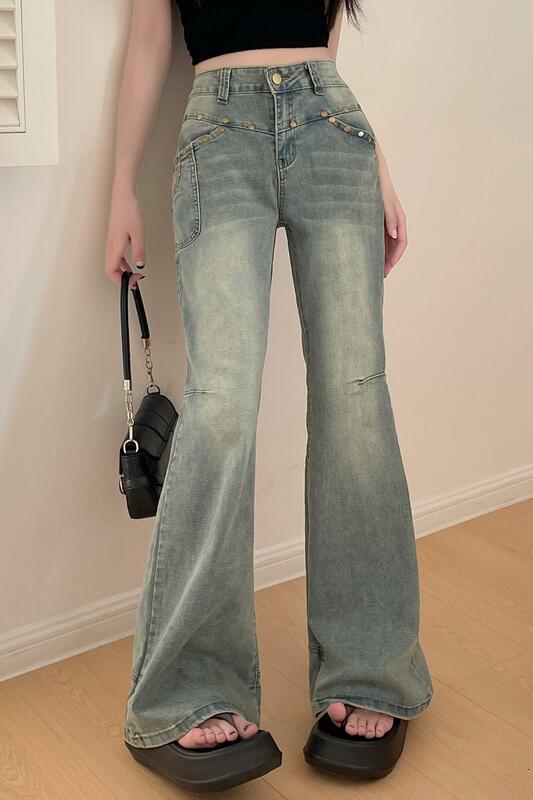 Women's Flare Jeans 90s Vintage Y2k Baggy Cowboy Pants Harajuku Oversize Denim Trousers Japanese 2000s Style Trashy Clothes 2024