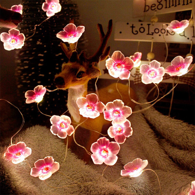 Guirnalda de luces LED con forma de flor de cerezo, iluminación de 2m, 20LED, para interior, boda, campanas rosas, decoración