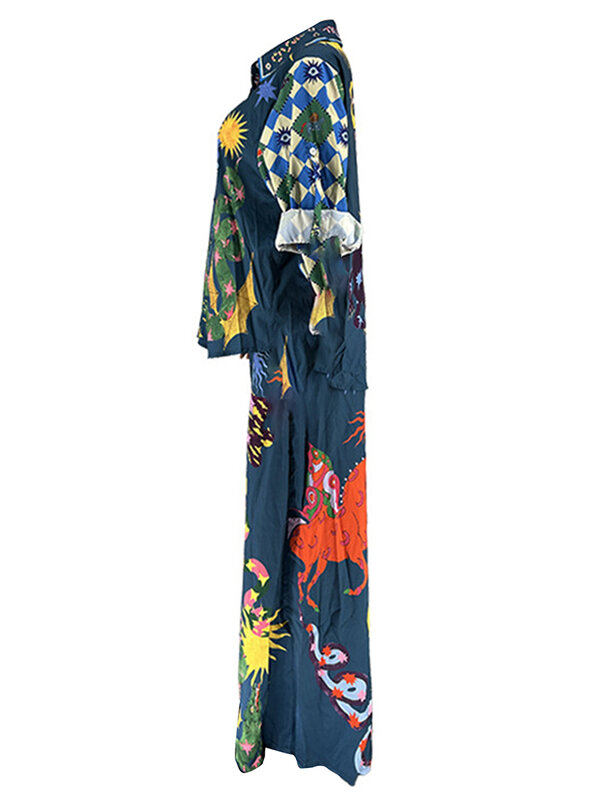 Conjunto de ropa de playa de 2 piezas para mujer, camisa de manga corta con botones y pantalones largos de pierna ancha, trajes de verano