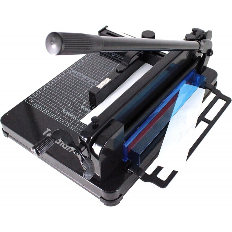 Heavy Duty Guillotine Paper Cutter - 400 Sheets Capacity, A4 12" Stack Paper Trimmer, Steel Base, Black