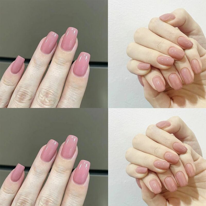 Longo quadrado unhas falsas, estilo francês, cor-de-rosa, 24pcs