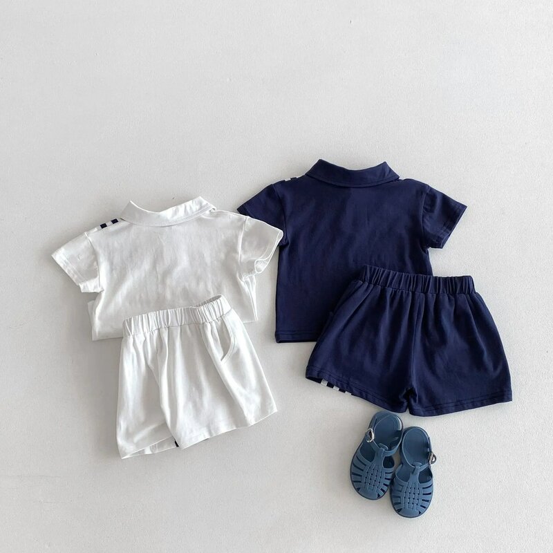 Summer New Children Short Sleeve Sports Set Baby Boys Polo Collar Tops + Shorts Striped 2pcs Suit Cotton Kids Casual Outfits