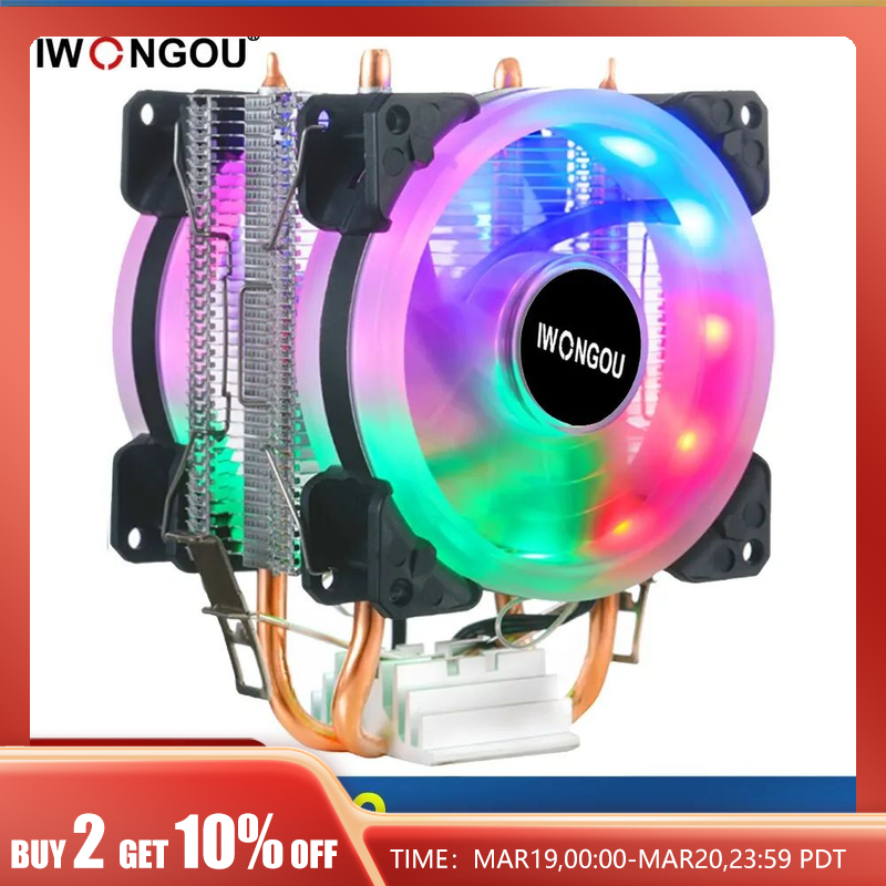 IWONGOU-X99 Processador Cooler, LGA2011, 2 Heatpipes, Radiador, 90mm, Ventilador RGB, 3Pin, CPU de refrigeração para Intel LGA 2011, 1366, 1700, AMD, 1156