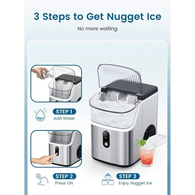 e Makers Countertop, Soft Chewable Crushed Ice Maker Machine, Portable Pebble Ice Maker Countertop, 34Lbs/Day, Self-Clean