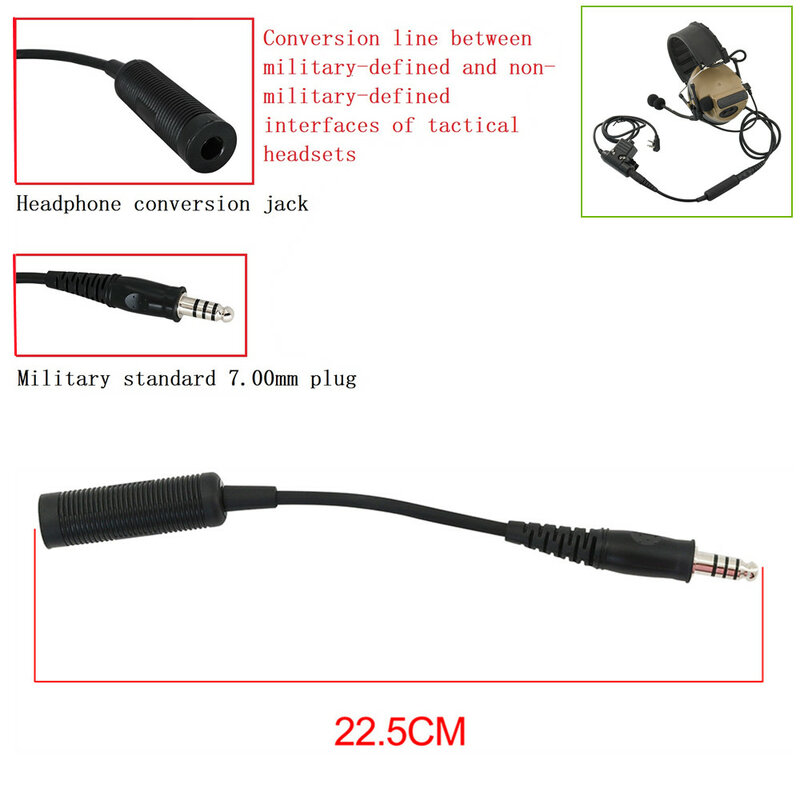 Tactical Headset Adapter U-174 NATO/Military To Civilian Cable Adapter for Peltor Comtac/msa Sordin/tci Liberator