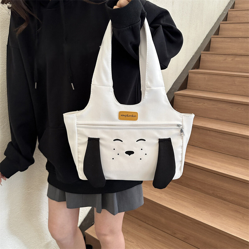 New Trendy Cartoon Cute Dog Shoulder Bag Canvas Women's Bag Large Capacity Handbag Student Classroom Versatile Bag