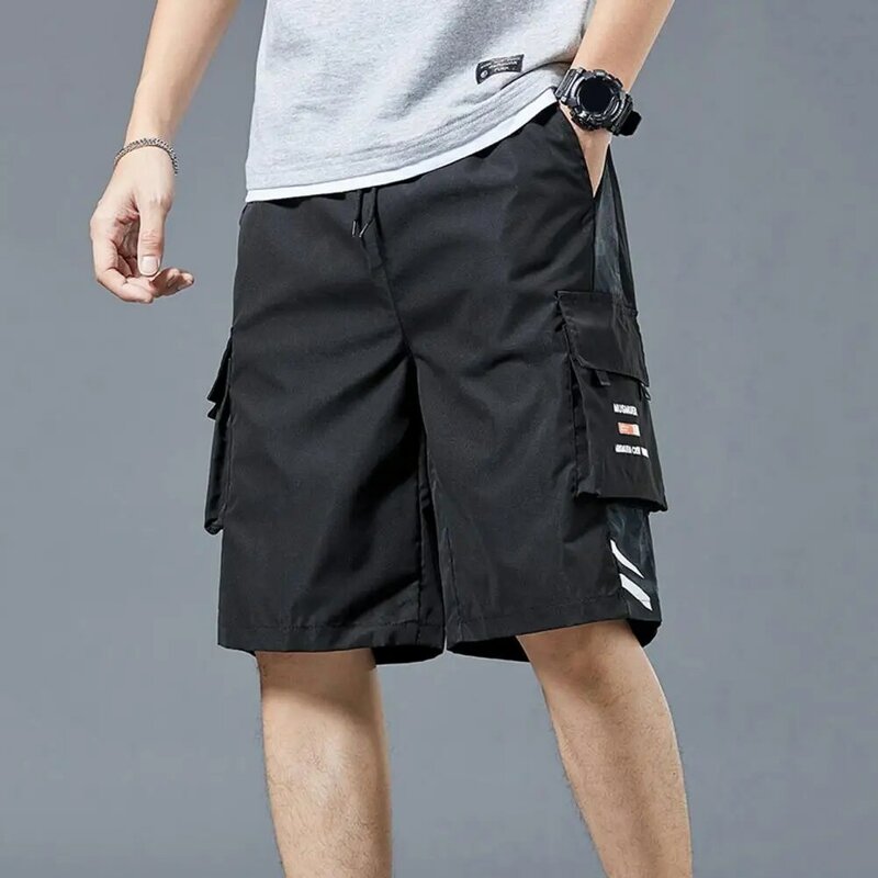Fashion Letter Print Pockets Wide Leg Cargo Shorts for men Summer Loose Fitness Running Shorts Sportwear Male шорты мужские