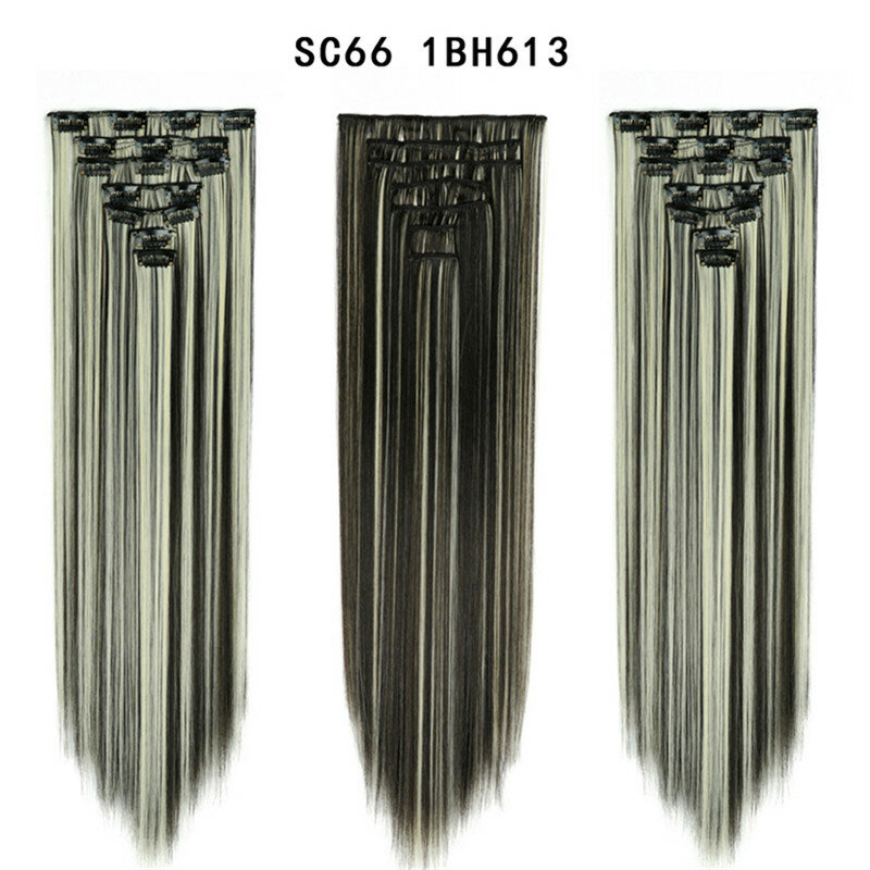 Clip In Hair Extensions 140g 7pcs/set Women Long Straight Synthetic Full Head Clip 16 Clips Ombre Heat Resistant Fiber