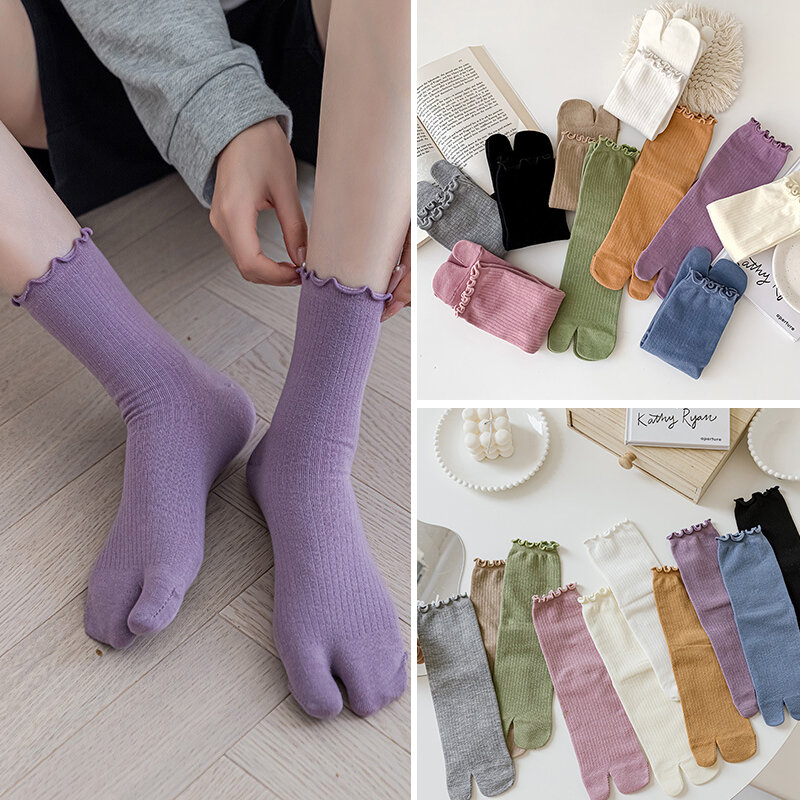 Calcetines de algodón peinado con punta dividida para hombre y mujer, medias simples y cómodas de dos dedos, estilo japonés Harajuku, Tabi, alta calidad, novedad