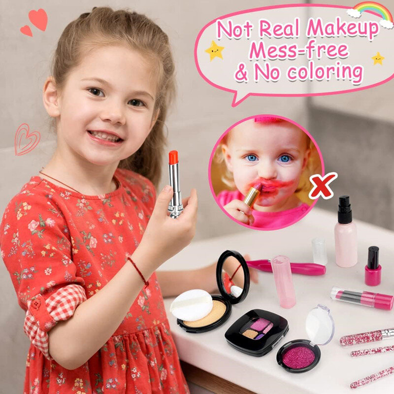 Zestaw do makijażu dla dzieci Zestaw kosmetyków symulujących Udawaj makijaż Zabawki dla dziewczynek Dom do zabawy Fałszywe zabawki do makijażu dla małych dziewczynek Prezent urodzinowy
