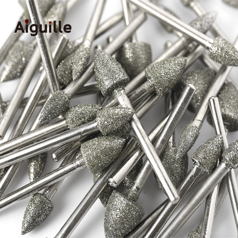 10pcs 60# Diamond Grinding Burr Metal Peeling Bits Stone Jade Grinding Bits Diamond Grinding Marble carving Point Polishing Bits