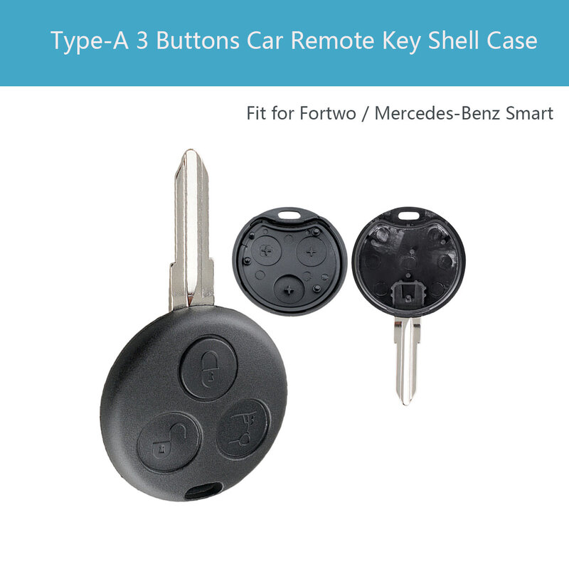 ปลอกกุญแจรถแบบ3ปุ่มปลอกหุ้มกุญแจเปล่าสำหรับ Mercedes-Benz smart fortwo 450 451 2007-2013