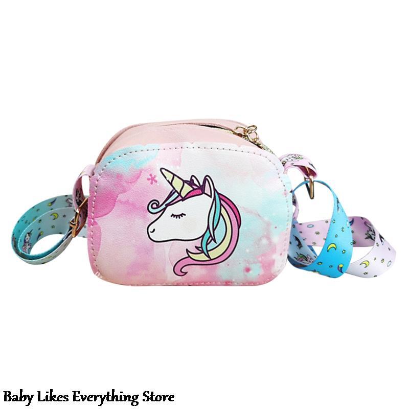 Tas bahu PU kartun Unicorn pelangi, tas telepon genggam untuk anak perempuan, tas kurir bahu tunggal anak-anak bayi, dompet koin, hadiah anak-anak