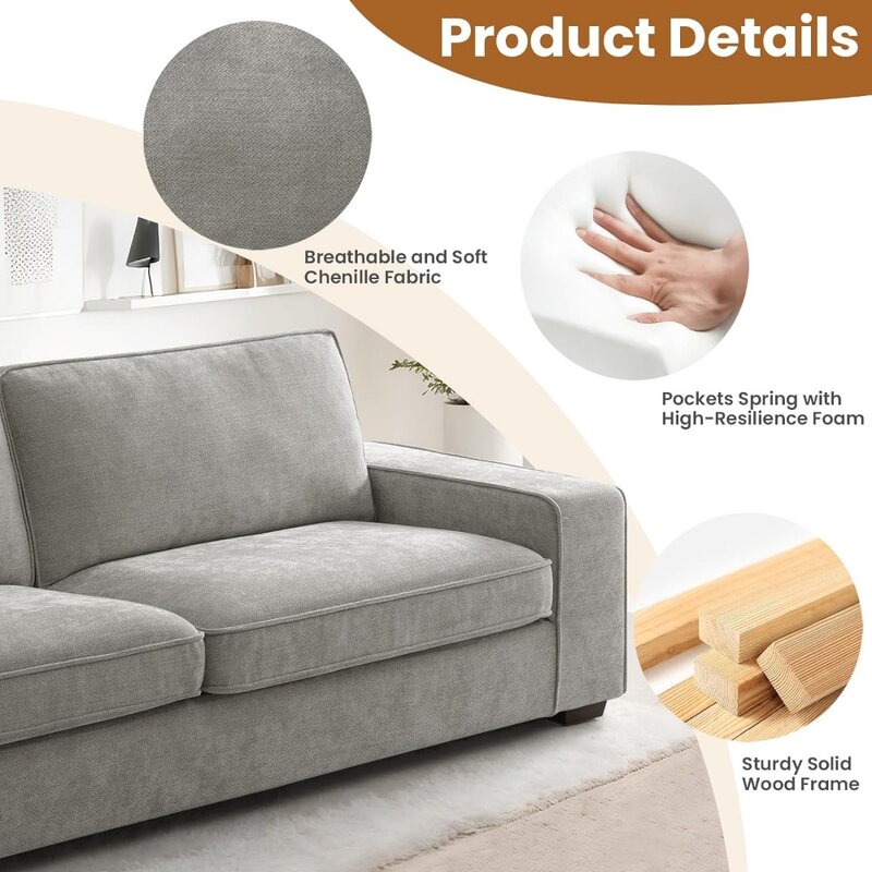 Loveseat-sofá de 88 "profundo con asiento, sofá moderno de chenilla para sala de estar con fundas extraíbles, tapizado de 2 plazas
