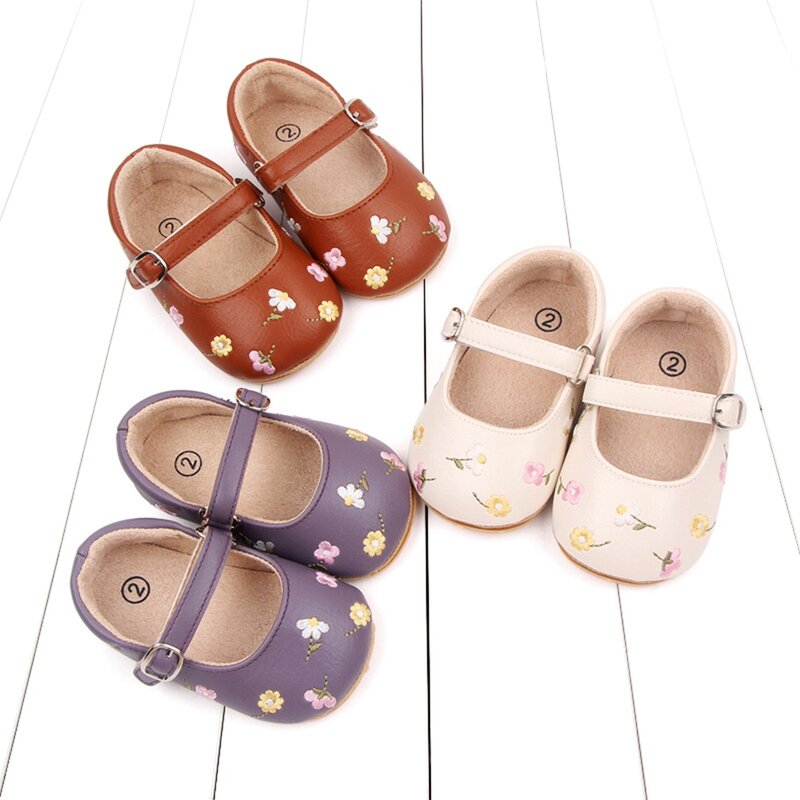 Baby Summer Sandal Cute Embroidery Flower Infant Toddler Casual Shoes Non-slip Rubber Soft-Sole Flat PU First Walker Crib Shoes