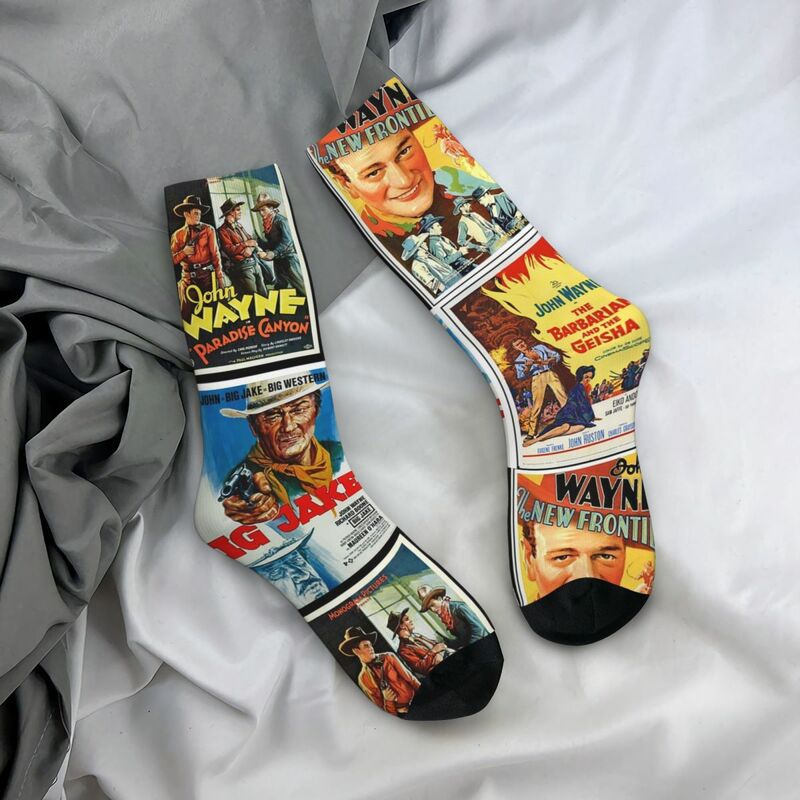 John Wayne Classic Movies Collage Socks Harajuku Sweat Absorbing Stockings All Season Long Socks Accessories for Unisex Gifts