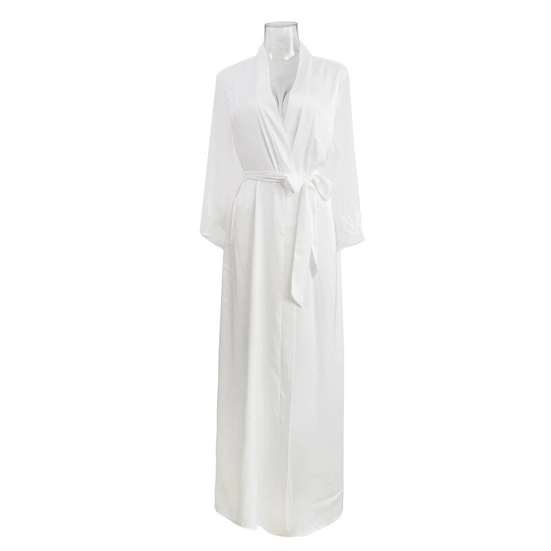2024 Sexy Lengthened Bathrobe Pajamas Long Sleeved Women's Satin Home Furnishings Thin and High End Women's Set Birthday Gift