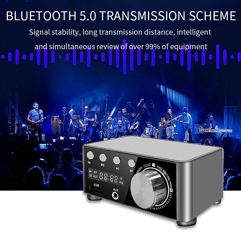 HiFi Bluetooth 5.0 Wzmacniacz klasy D Mini Stereo TPA3116 Wzmacniacz cyfrowy 50W+50W Domowe Stereo Samochodowe Marine USB/AUX TF Card