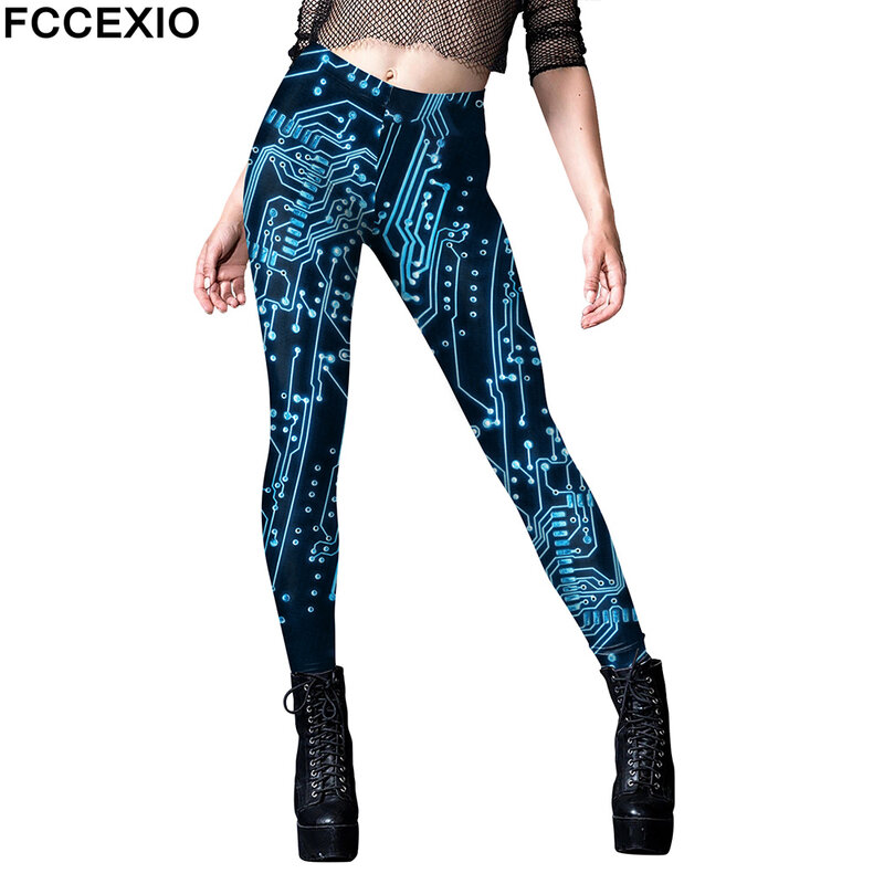 Модные женские леггинсы FCCEXIO с искусственным интеллектом и принтом, женские леггинсы для фитнеса, женские леггинсы с эффектом пуш-ап