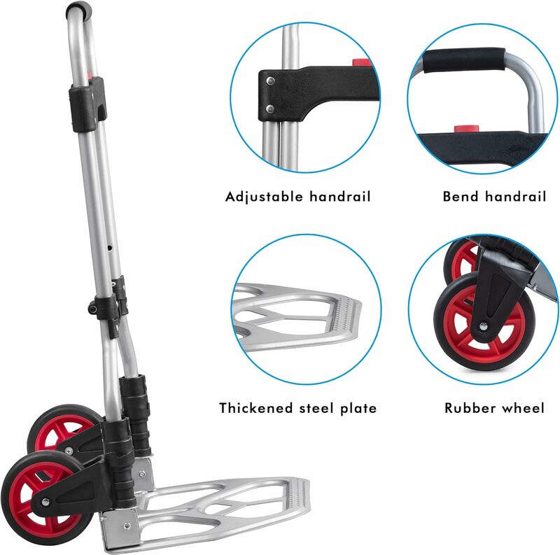 Dolly Cart Folding Hand Truck and Dolly,Steel Portable Cart with Telescoping Handle and Nylon+Rubber Wheels 180 lbs Capacity