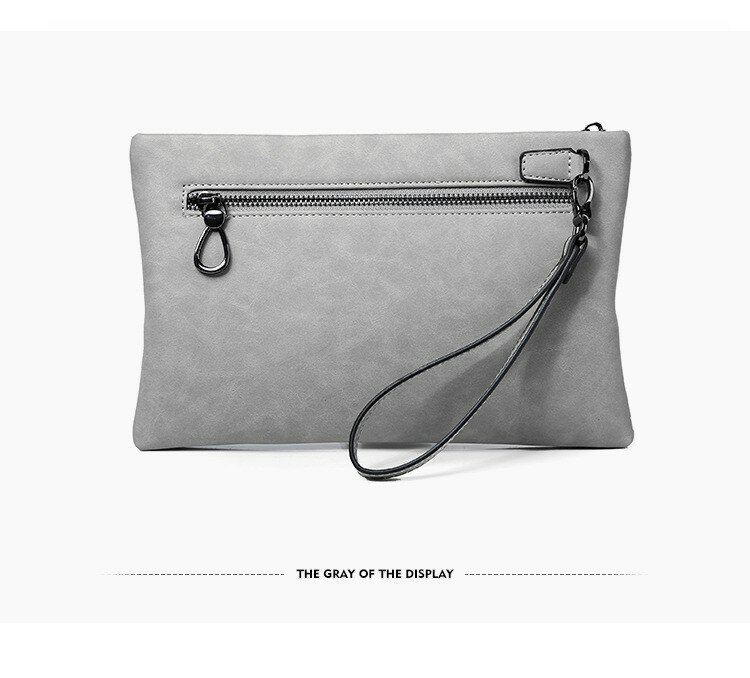 Cowhide Envelope Wallet Moneybag Men's Soft Leather Bag Handbag Large Capacity Multi Card Holders Business Leisure Letter Gray
