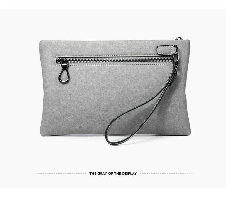 Cartera tipo sobre de piel de vaca para hombre, bolso de cuero suave de gran capacidad, tarjetero múltiple, negocios, ocio, letras, color gris