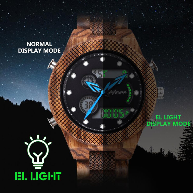 FANDAO Wood Watch Luxury Brand Watches Men Sports Watches LED Digital Quartz Men Military，bracelet