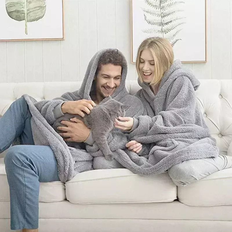 Winter Hoodies Warm Comfort Flannel Blanket with Sleeves Oversized Women Men Pullovers Thicken Fleece Giant TV Blanket Home wear