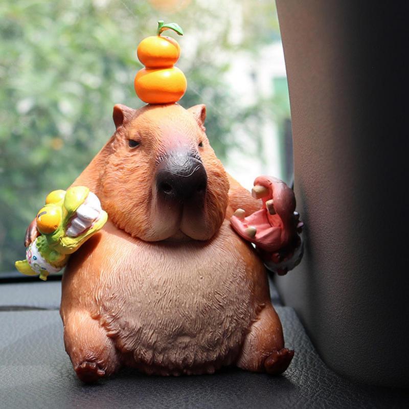 Urocza figurki zwierząt rzeźba kapibara PVC ręcznie malowany Model ozdoba do samochód zabawka dekoracja biurka na desce rozdzielczej