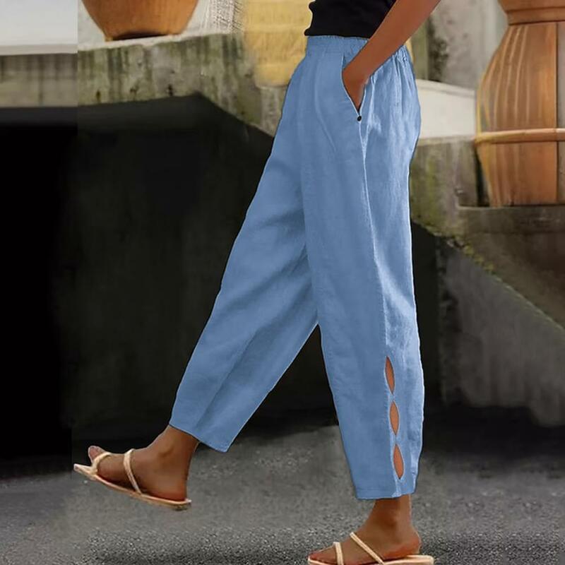 Casual Pants Stylish Women's Summer Pants with Elastic Waist Loose Fit Design Side Hollow Detail Casual Trousers for Streetwear