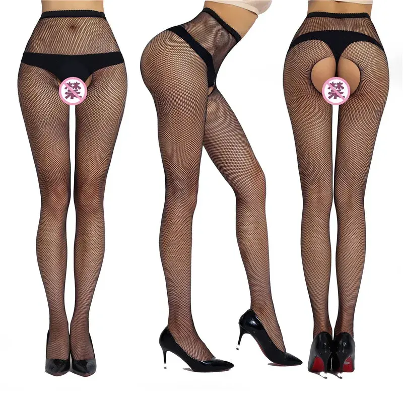 Sexy Open Kruis Mesh Panty Vrouwen Kruisloos Panty Uitgehold Zwart Zijden Visnet Kousen Hoge Taille Panty Lingerie Medias
