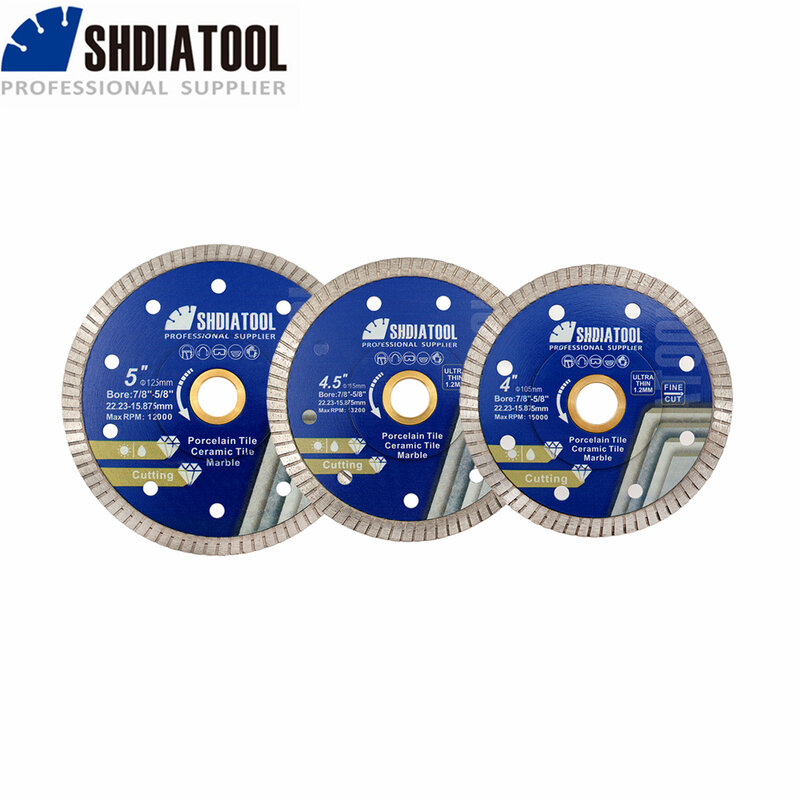 SHDIATOOL 1pc 4" 4.5" 5" Diamond Cutting Disc Saw Blade Cutter Reinforced Core Granite Ceramic 105/115/125mm Diamond Plate Turbo