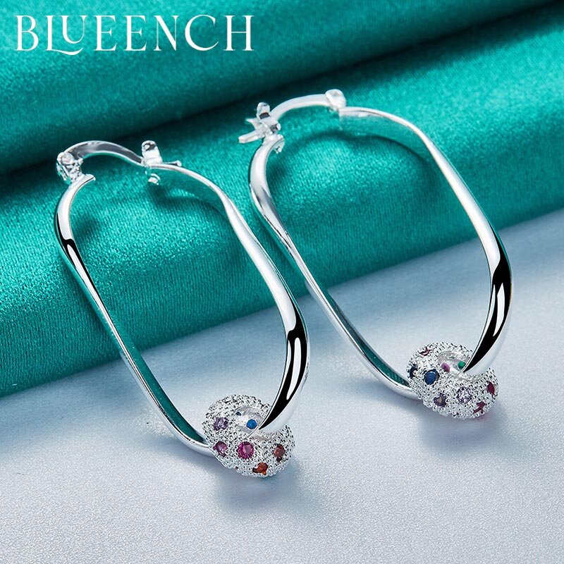 Blueench orecchini a cerchio in argento Sterling 925 Color zircone adatti per gioielli da donna con ciondoli alla moda per feste di matrimonio