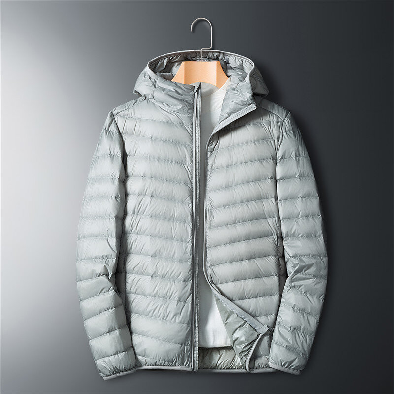 Winter Men Ultralight Thin Down Jacket White Duck Down Hooded Jackets Long Sleeve Warm Coat Parka  Portable Outwear 2022 New