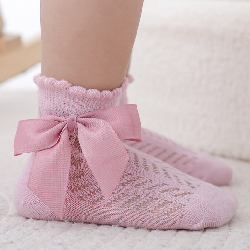 Calcetines de encaje de algodón para bebé recién nacido, medias de princesa con lazo