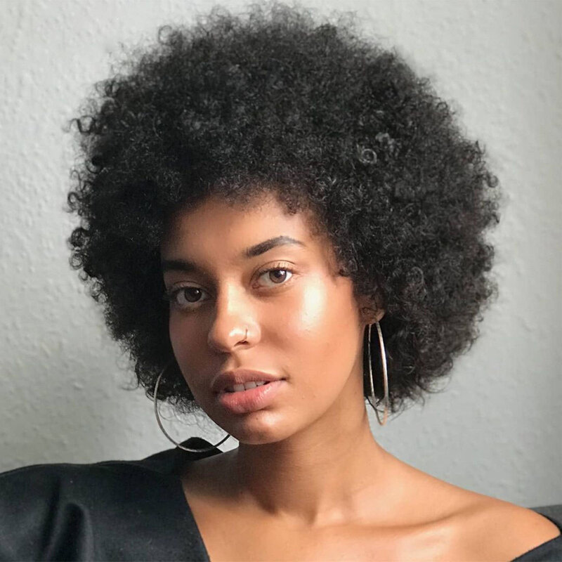 Perruque Afro Courte Crépue et Bouclée, 100% Cheveux Humains Naturels, pour ix, brev, Cosplay, Bon Marché, pour Femme Noire