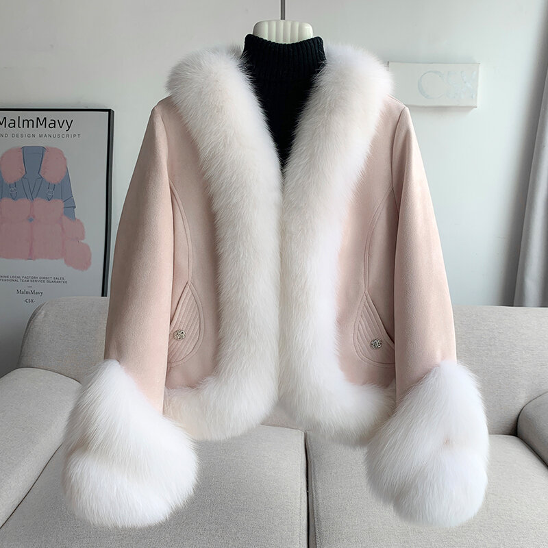 Aisice-女性の冬のジャケット,裏地付きの冬のコート,ファッショナブルなデザイン,本物のキツネの毛皮,暖かい,ct310