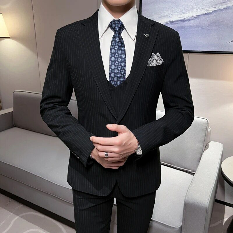 (Jackets+Vest+Pants) Fashion Business Suits Costume Homme Wedding Men Suits Peak Lapel Groom Tuxedos Masculino Blazer 3 Pieces