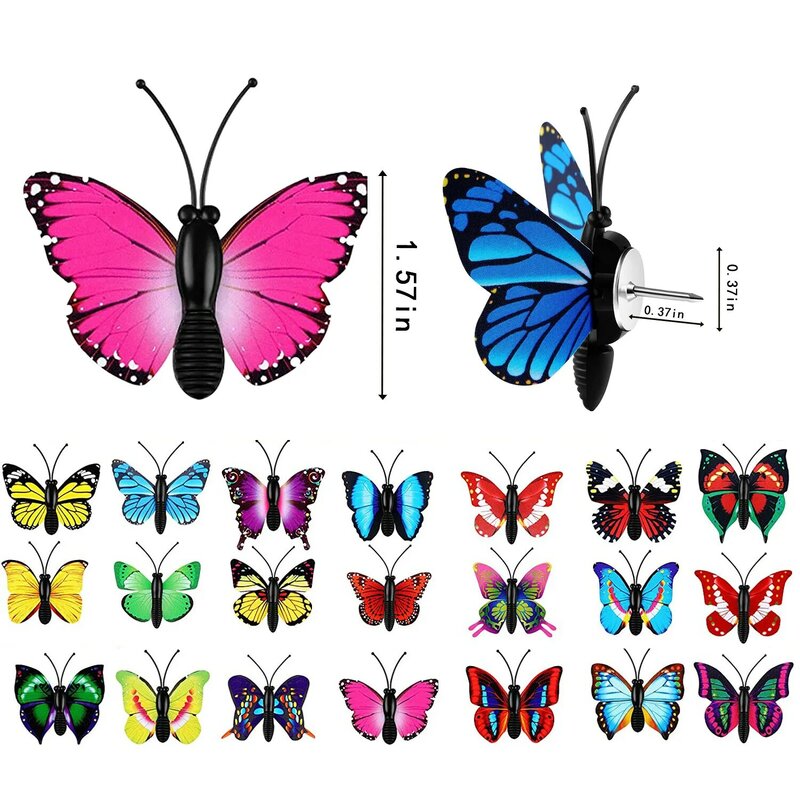 カラフルな蝶のサムタックの装飾、プッシュピン、かわいい画鋲、写真コルクボード、掲示板、家の壁の装飾、30個