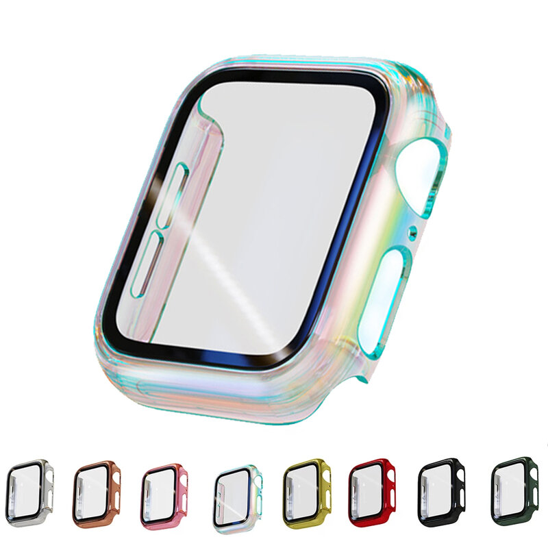 เคสป้องกันหน้าจอสำหรับ Apple Watch, ขนาด44มม. 40มม. 42มม. กระจก HD 38มม. 41มม. 45มม. ฝาครอบชุบสำหรับ Apple Watch Series 8 7 6 5 4 3 SE