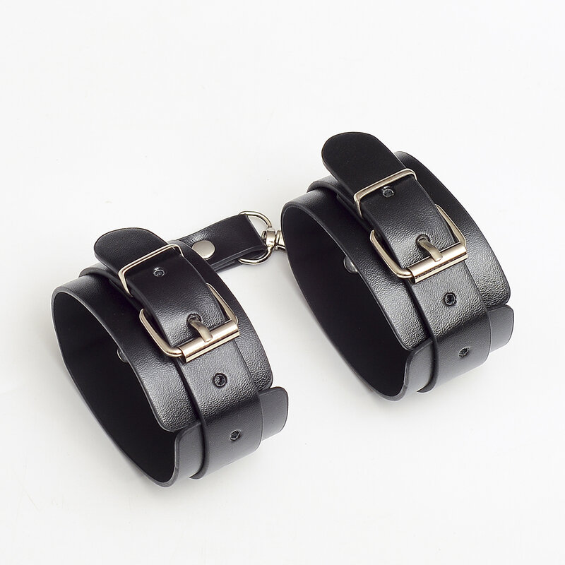 Black pu Leather sex Handcuffs short Style High Quality Tied Handcuffs Shackles Couple sexy Fun Toys Lovers Knot Mystery Gift