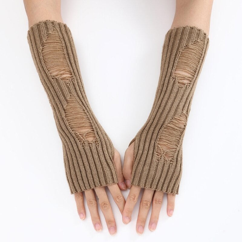 Теплые зимние перчатки, вязаные варежки с рваными отверстиями и половиной пальцев для взрослых подростков